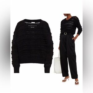 Brunello Cucinelli Black Open Knit Cotton Sweater Size S – 100% Cotton